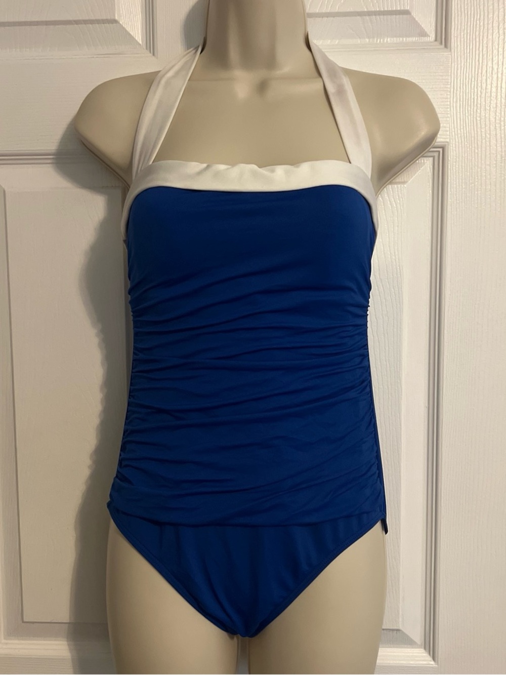 Ralph Lauren Blue one piece swimsuit with white halter neck size 4